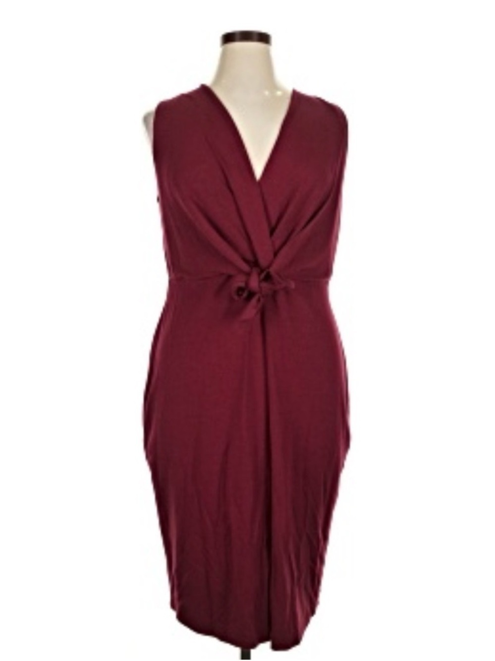 Knot-Front V-Neck Midi Dress in Burgundy
